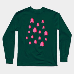 Pink Christmas Pine Fir Tree Pattern Long Sleeve T-Shirt